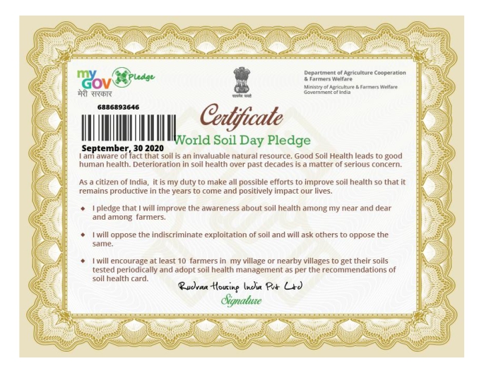 World Soil Day Pledge Certificate for Eco-Friendly Plots Vrindavan